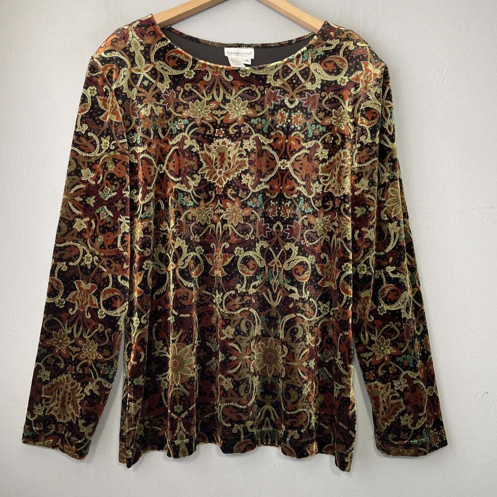 Vintage Coldwater Creek Velvet Top Size 14 Velour Whimsigoth Dark Floral Regency
